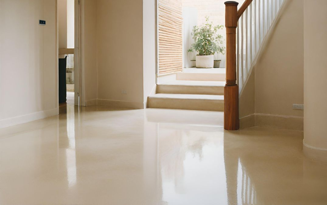 A polished concrete floor for a hallway for a residential home in Cardiff