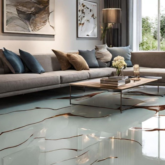 Epoxy flooring in a living room