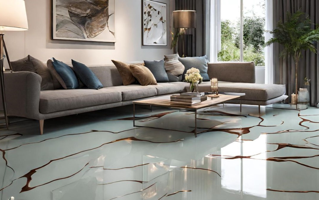 Epoxy flooring in a living room