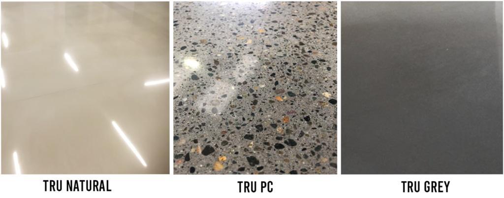 Tru natural, Tru pc and Tru grey concrete overlay options